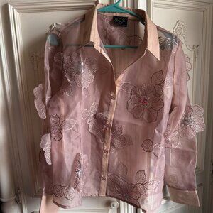 NWT Milk & Honey cream blouse w/ sequined applique flowers, women's size medium